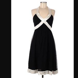 MAGGY LONDON Black and White Silk chiffon Halter cocktail Evening Dress 8 M
